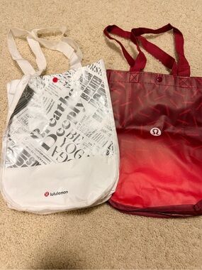 2 lululemon athletica Red Ombre and white logo Tote Bags